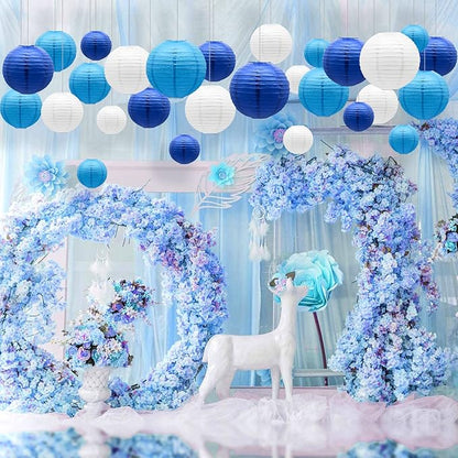 ADLKGG Blue Paper Lanterns Decorative, Hanging Round Paper Lantern Party Supplies for Anniversary Graduation Wedding Birthday Party Baby Shower Decorations Indoor Outdoor, 21pcs