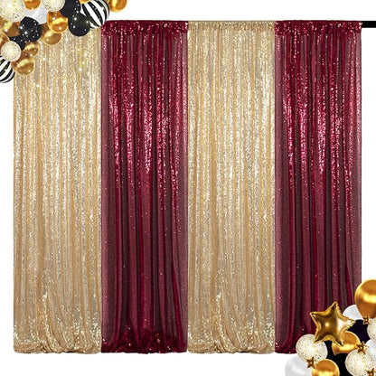 ShinyBeauty Sequin Backdrops 4 Panels Light Gold Sequin Curtains Photo Backdrop Shimmer Background for Baby Shower Champagne Golden Curtain Wedding Birthday Party Decor(2Ftx8Ft)