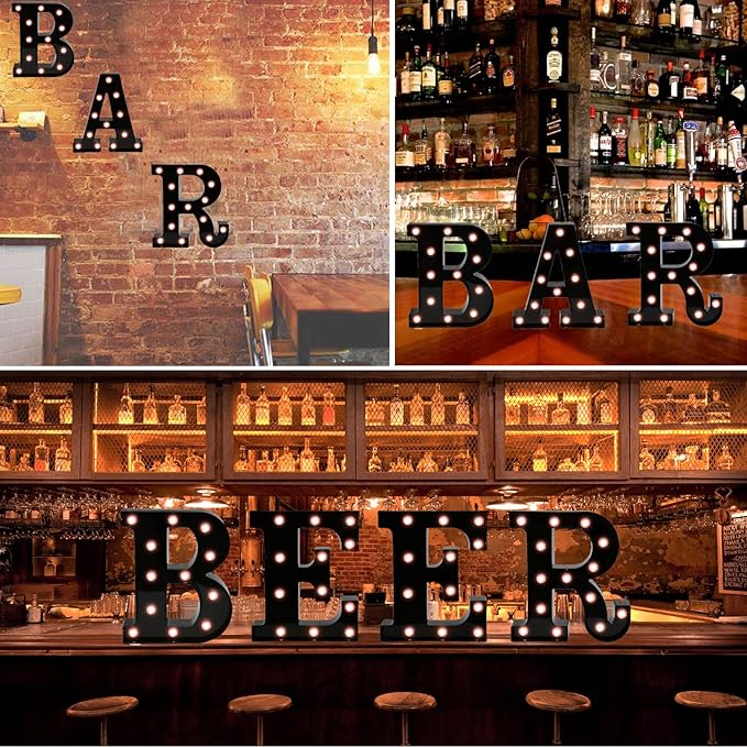 Light Up Black Alphabet Marquee Letters Sign LED Marquee Number Lights Sign for Night Light Home Bar Christmas Lamp Birthday Party Wedding Decoration N