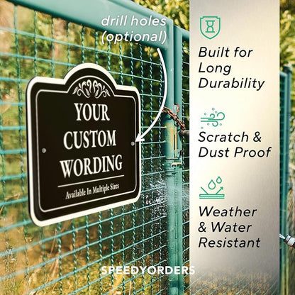 Custom Decorative Outdoor Metal Signs, Aluminum, Customized Driveway Signs, Waterproof, Made In USA, Style 1 Black Charcoal 14x10 In