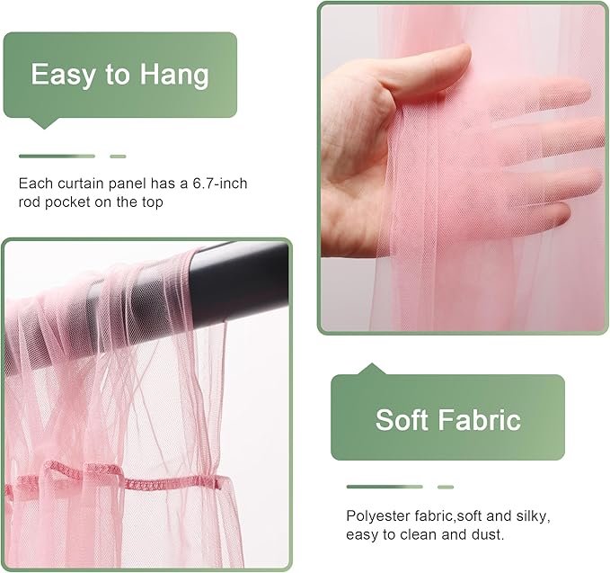 Tulle Backdrop Curtain with Lights String 10FT X 8FT Pink Sheer Tulle Backdrop Curtains for Wedding Birthday Party Reception Photo Booth Background Decorations (2 Panels 5x8FT)