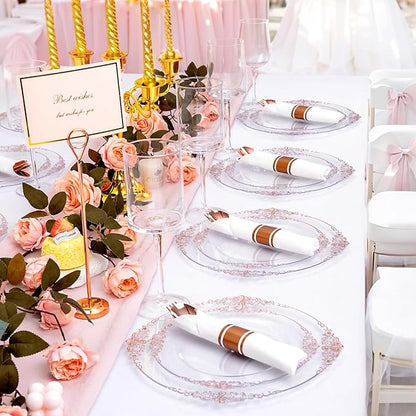 400PCS Pre Rolled Rose Gold Plastic Silverware Sets - Heavy Duty Rose Gold Cutlery - Include 100 Pack Wrapped Disposable Utensils with Napkins for Parties & Dinners & Weddings