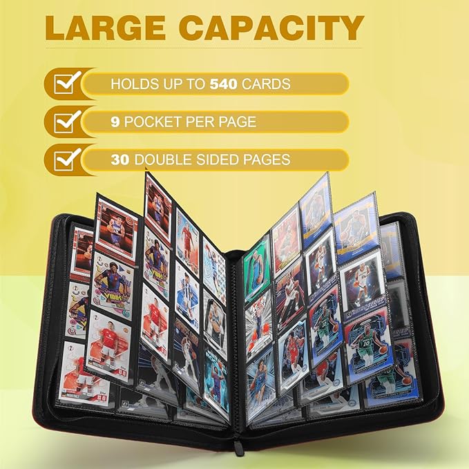 Trading Card Binder, Card Binder 9 Pocket for Trading Cards, Holds 540 Cards, Zippered Premium Card Collection Binder Album for Game Card, Sports Card, Yugioh, MTG (Red)