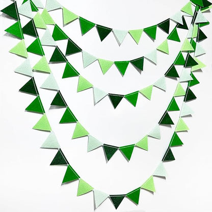 Green Party Decorations Ombre Green Felt Hanging Triangle Mini Bunting Pennant Banner Flag for Birthday Wedding Baby Shower Engagement Spring Summer St Patrick's day Party Classroom Nursery Decor