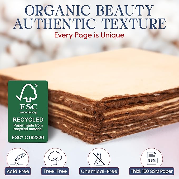 Wanderings Handmade Deckled Edge Vintage Paper - 10"x12" - Thick 300 GSM - Pack of 25 - Watercolor, Mixed Media for Artists, Writers, Bookmaking, Arts & Crafts - 100% Recycled Cotton