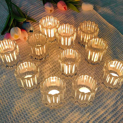 GOLDEAL 24Pcs Clear Glass Votive Candle Holders, Heavy-Duty Extra Thick Tealight Holders with High Transparency, Tea Candle Holders Bulk for Wedding, Party, Dinner, Home Table Decor