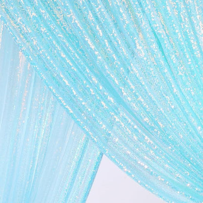 Blue Iridescent Backdrop Curtain for Party: 10ftx10ft Sequin Background for Mermaid Wedding Birthday Decorations