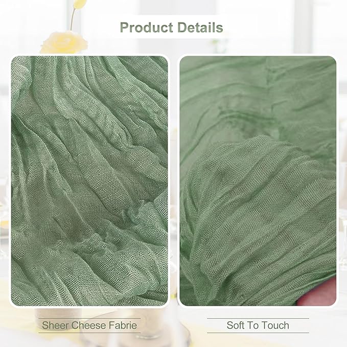 1 Pack Sage Green Cheesecloth Table Runner 35x120 Inch 10Ft Rustic Gauze Cheese Cloth Thanksgiving Table Runner Sheer Cheesecloth Table Runners for Wedding Party Bridal Shower Decoration