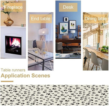Dog Paws Table Runner,Cartoon Cute Black White Animal Footprints Abstract Tablecloth Burlap for Hotel Indoors Outdoor Dining Room Kitchen Home Decor,W13X L60 in