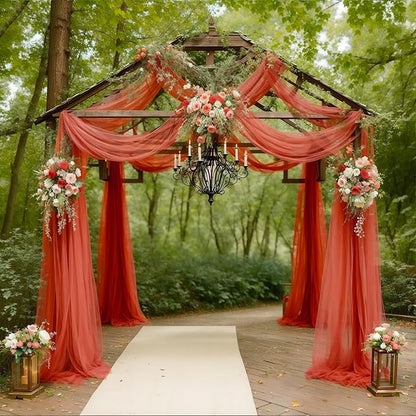 Arch Drapes for Wedding Arch Draping Fabric Terracotta Sheer Backdrop Curtain for Ceremony Bridal Party Decor 19Ft Length x 28" Width 4 Panels