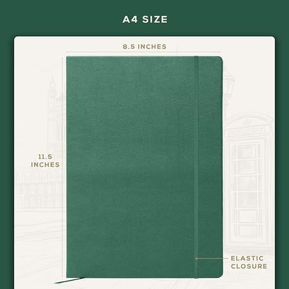 Beechmore Books A4 Sketchbook – 8.5x11 Premium Vegan Leather Bound Large Sketch Book Hardcover with 156 Thick 160gsm Perforated Ivory Pages, Blank Sketch Pad, Gift Boxed, Back Pocket, Ribbon Bookmark