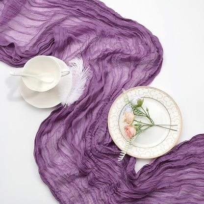 12 Pack Purple Cheesecloth Table Runner 10ft Boho Gauze Fabric Cheese Cloth Table Runner 35 x 120 Inch Rustic Sheer Runner for Romantic Wedding Decor Baby Shower Party Table Centerpiece Decoration