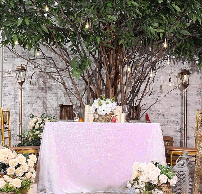 SquarePie Sequin Tablecloth 50 x 72 Inch Iridescent Sparkly Table Linen for Wedding Party