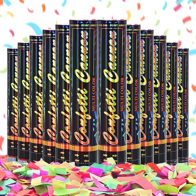 Confetti Cannon Multicolor 12 Pack Biodegradable Confetti Popper Party Confetti Shooters12 Inch Confetti Popper Cannons Confetti Poppers for Wedding,Birthday,Graduation, New Years Celebration