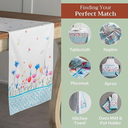 Maison d' Hermine Table Runner 100% Cotton Single Layer Table Runners 72 inches Long Decorative for Home Kitchen Dining Party Wedding Bridal Shower Spring Summer (Flower in The Field, 14.50" x 72")