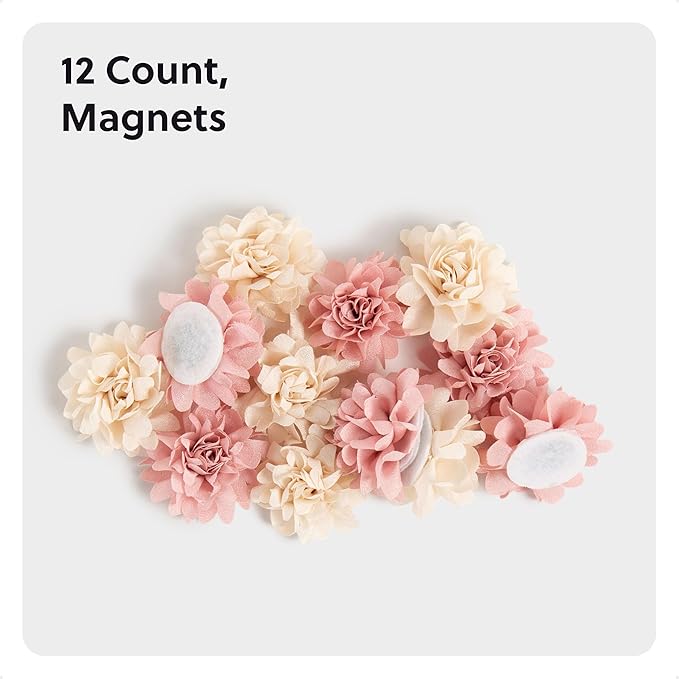 U Brands Mini Flower Fashion Small Magnet Set, Pink and Cream, 12 Count, Office Supplies for Classroom or Office Decor, Cute Magnets for Whiteboard