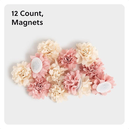 U Brands Mini Flower Fashion Small Magnet Set, Pink and Cream, 12 Count, Office Supplies for Classroom or Office Decor, Cute Magnets for Whiteboard