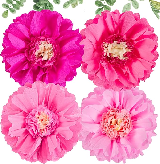 SUNBEAUTY 20" Giant Hot Pink Tissue Paper Flowers - 4 PCS Large Crepe Tissue Fiesta Flowers Party Birthday Decorations Sunset Autumn Thanksgiving Wedding Backdrop Bridal Baby Shower Nursery Wall Decor
