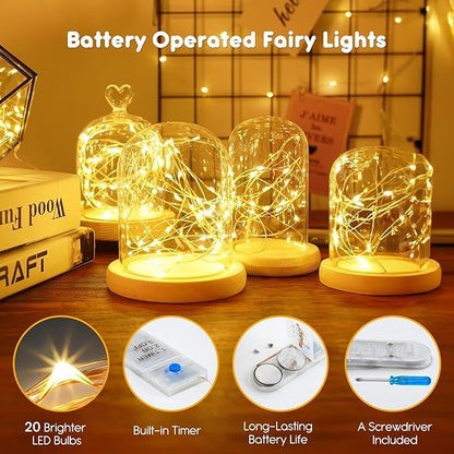 Minetom 12 Pack Fairy Lights Battery Operated String Lights with Timer - 7ft 20 LED Waterproof Silver Wire Firefly Light Waterproof for DIY Crafts Wedding Décor Table Mason Jars Party