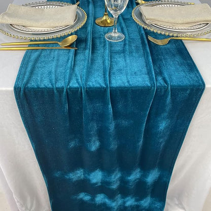 Velvet Table Runner, 10ft Luxurious Wedding Reception Decorations Soft Velvet Fabric Table Linen Overlay for Party (20 x 120 inch, Teal Blue)