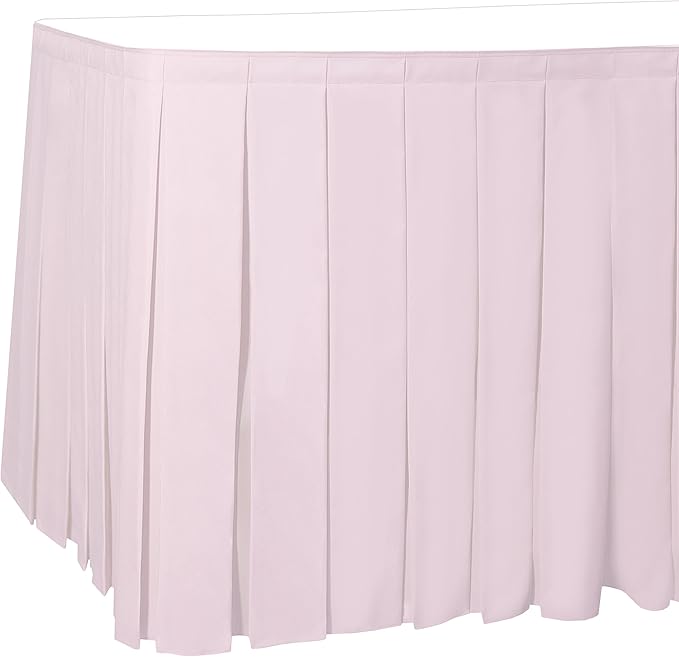 Ultimate Textile Pleat Polyester Fabric Table Skirt - Machine Washable Flame Resistant with Clips for Events, Weddings & Trade Shows, Cut & Sewn in Paterson, NJ - Ice Pink, 21' Box Pleat