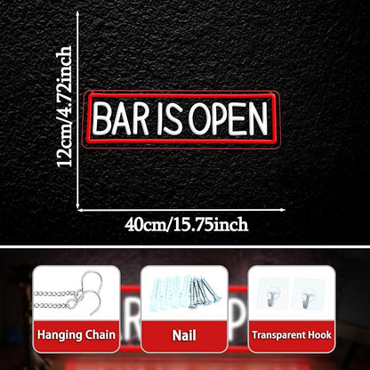 Bar Is Open Neon Sign for Wall Decor,USB Powered Led Bar Neon Sign Open Light up Sign for Pub Beer Party Business Window(15.75 * 4.72In)