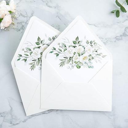 PONATIA 50PCS A7 Euro Flap Ivory Envelope, 5.25 x 7.25'' Flowers Liner Envelopes for Wedding Invitations, Photos, Postcards, Greeting Cards, Christmas Gift Cards, Acrylic Mailing, 5x7 Envelopes