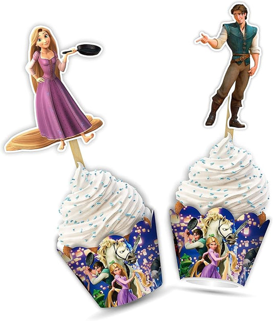 "Rapunzl Cupcake Wrappers – Princess Theme Cupcake Decoration for Birthday Party & Celebration – Tangled Inspired Cupcake Holders for Girls Princess Party Supplies, Dessert Table Décor"