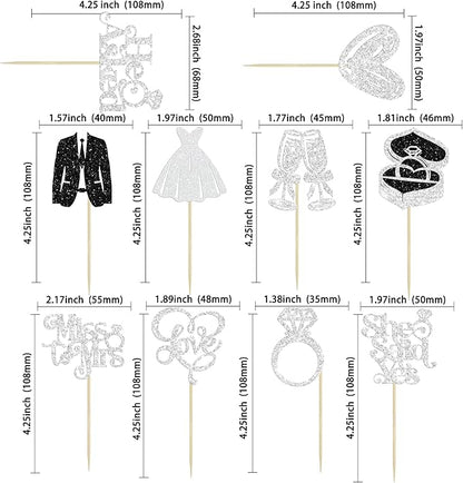 Gyufise 30Pcs She Said Yes Cupcake Toppers Glitter Diamond Ring I Do Love Cupcake Picks Miss to Mrs He Asked Bridal Shower Wedding Engagement Bachelorette Cake Decoration Silver