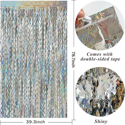 Tinsel Foil Fringe Curtains Wavy Backdrop for Parties Sparkle Metallic Wavy Foil Fringe Backdrop Curtain for Party Decorations Photo Booth Props for Birthday Graduation Wedding