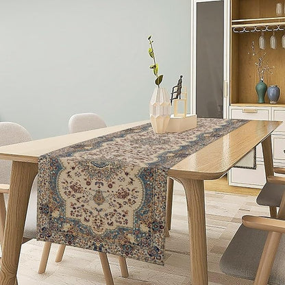 Boho Vintage French Table Runner,Retro Flower Rustic Country Style Floral Print Pattern for Home Kitchen Table Decor Dining Coffee Room Garden Party Decor 13x60in