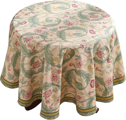 patdrea Designer Vintage Green Round Tablecloth,Linen Leaves Floral Pattern Table Cloth,Decor Table Cover for Kitchen Dining Christmas,Tea Party,Thanksgiving,Tea Party,Diameter 67"-Cecilia a