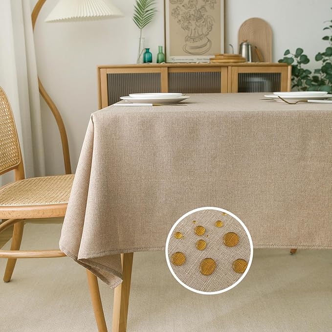 NLMUVW Linen Tablecloth 84 Inch for Rectangle, Burlap Textured Table Cloth Water Resistant Farmhouse Rustic Table Cover for Kitchen Dining Coffee, 54 x 84 Inch