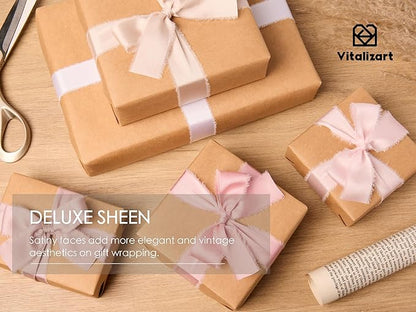 Vitalizart Silk Like Satin Ribbon 1 inch x 25 Yard Pink & Nude Handmade Frayed Ribbons for Gift Wrapping Baby Shower Wedding Bridal Bouquets Holiday Decor