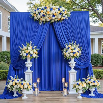 10ftx12ft Wrinkle Free Royal Blue Backdrop Curtain, 2 Panels 12FT Height Royal Blue Wedding Backdrop Drapes, Silky Polyester Back Drop Cloth for Birthday Photography Background Party Backdrop Draping