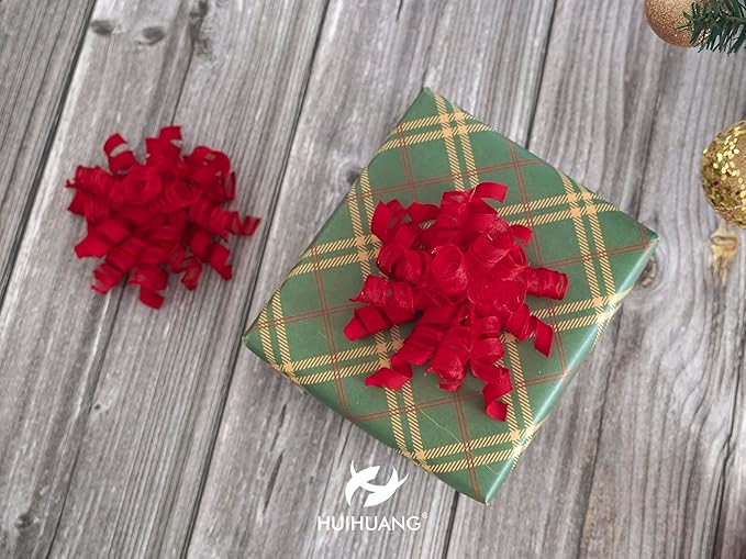 HUIHUANG Red Bows for Gift Wrapping Christmas Gift Bows 5 inch x 8 Counts Self-Adhesive Curly Ribbon Bow for Presents, Paper Bag, Party Favors, Wrapping Accessories, Holiday Wedding Decoration