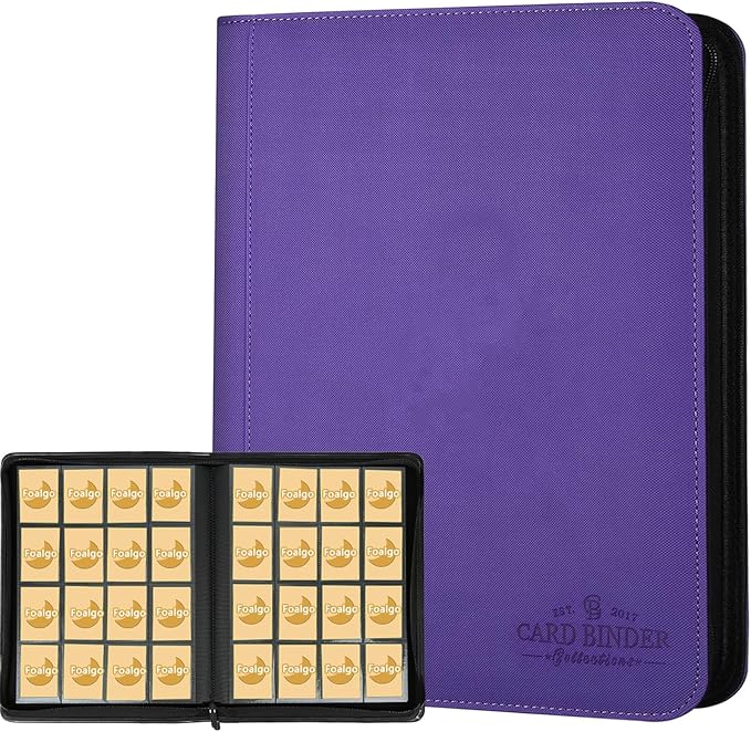 Trading Card Binder 16 Pocket, Foalgo PU Cover Card Binder for 1000+ Cards, Premium Trading Card Holder Folders, Double Sided Pocket Card Album for MTG, TCG (Purple)