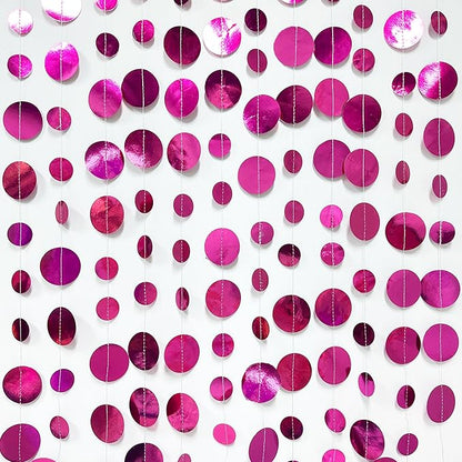 Hot Pink Party Decorations Circle Dots Garland Metallic Rose Pink Hanging Paper Polka Dots Streamer for Bachelorette Birthday Engagement Wedding Bridal Shower Anniversary Baby Shower Party Supplies