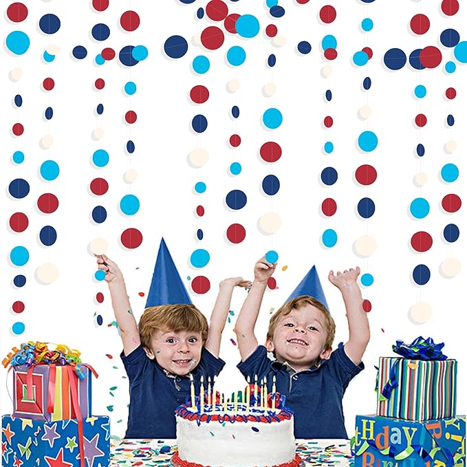 Nautical Party Decorations Circle Dot Garland Navy Blue Red White Hanging Paper Polka Dot Streamer for Nautical Pirate Ahoy Achor Baby Shower Birthday Wedding Bridal Shower Bachelorette Party Supplies