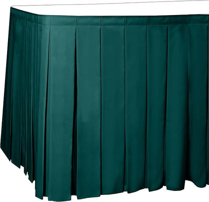 Ultimate Textile Pleat Polyester Fabric Table Skirt - Machine Washable Flame Resistant with Clips for Events, Weddings & Trade Shows, Cut & Sewn in Paterson, NJ - Teal, 14' Box Pleat