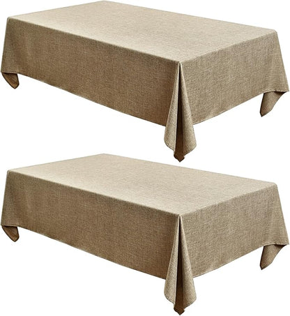 Fitable Faux Linen Table Clothes Rectangle 60 x 144 Inch - 2 Pack Khaki Tablecloths for 10 Foot Tables, Faux Burlap Kitchen Table Covers for Dining, Party, Farmhouse, Banquet, Buffet
