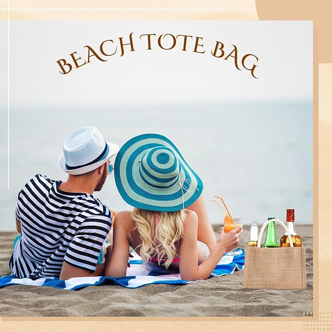 Cunno 24 Pcs Burlap Tote Bag Mini Jute Reusable Waterproof Bag with Handles Small Blank Canvas for Wedding Beach DIY Gift(Classic,9.06 x 6.3 x 5.12)