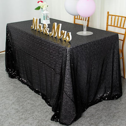 ShinyBeauty 2 Pack 72x72 Inch Black Sequin Tablecloths - Elegant Square Glitter Tablecloth Overlay for Halloween, Wedding, and Birthday Decor