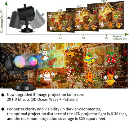 2025 Upgrade Christmas Halloween Projector Lights Outdoor Decorations, COOLWUFAN Holiday Projector Lights with Remote and 20 HD Effects(3D Ocean Wave) for Xmas Halloween Party Yard Decor