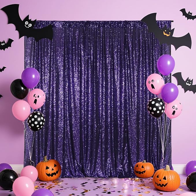 Poise3EHome Purple Sequin Backdrop, 6Ft x 8Ft Glitter Photography Background Curtains for Halloween Party Wedding Birthday Decoration