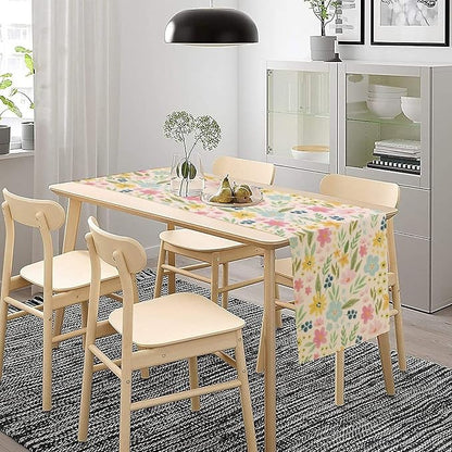 Floral Table Runner, Boho Style Watercolor Flower Green Leaf Plant Rectangle Table Decoration for Dining, Party, Holiday,13in（33cm） W * 108in（274cm） L