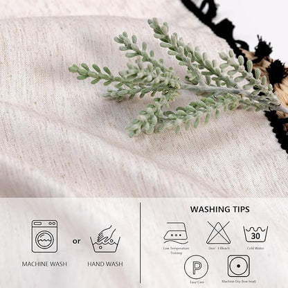 MYSKY HOME Table Cloth 60x102 in Rectangle Table, Cotton Tassel Linen Look Waterproof Tablecloths Farmhouse Tablecloth, Wrinkle Free Table Cover with Black Tassels for Kitchen Dining, Party