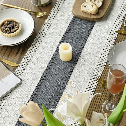 Artoid Mode Dark Grey Farmhouse Rustic Table Runner, Seasonal Holiday Hollow Kitchen Dining Table Decoration for Home Party Decor 12x108 Inch