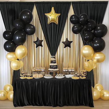 40×14ft Wrinkle Free Black Backdrop Curtain for Wedding Parties,8 Panels 5×14ft Height Soft Silky Polyester Photo Backdrop Drapes for Birthday Graduation Photography Stage Event Background Cloth