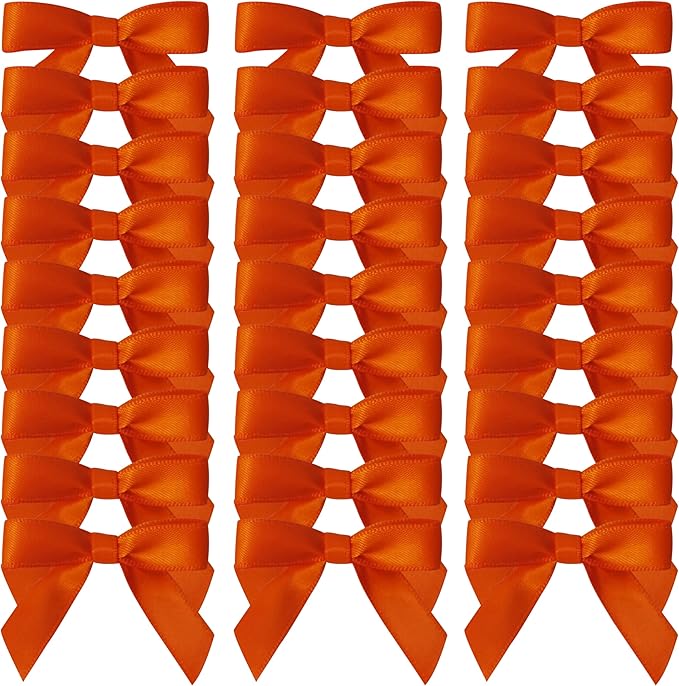 50pcs 1-1/2" Mini Orange Satin Ribbon Bows Without Twist Ties for Crafts Gift Wrapping Packing Christmas Decoration (Orange)